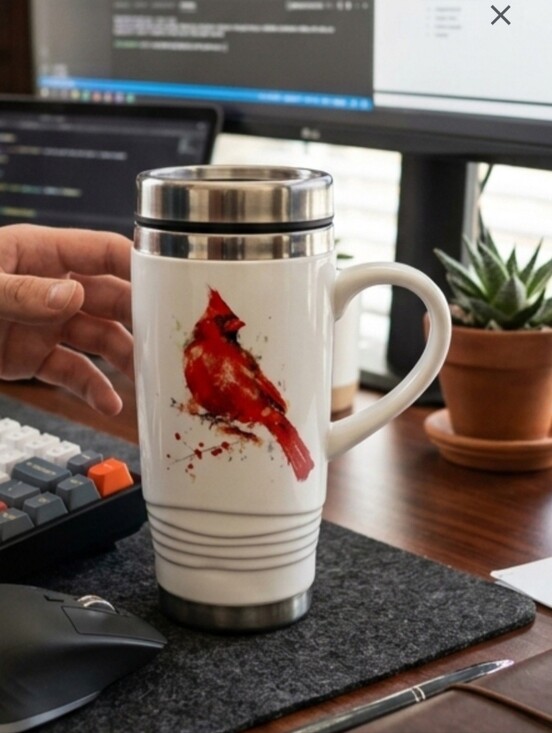 Demdaco Other - DEMDACO Red Cardinal CERAMIC TRAVEL MUG